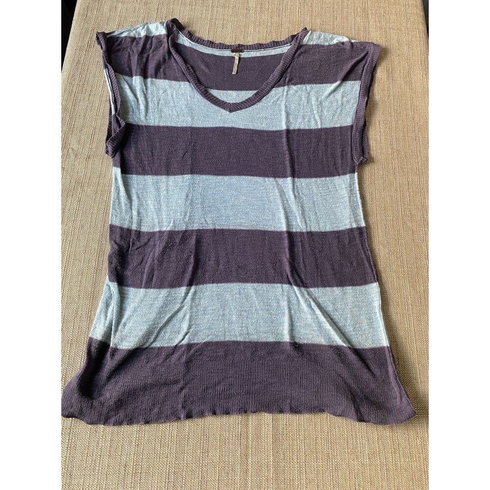 Free People V-Neck Tank Shirt Striped Knit Top Purple Blue Women’s S